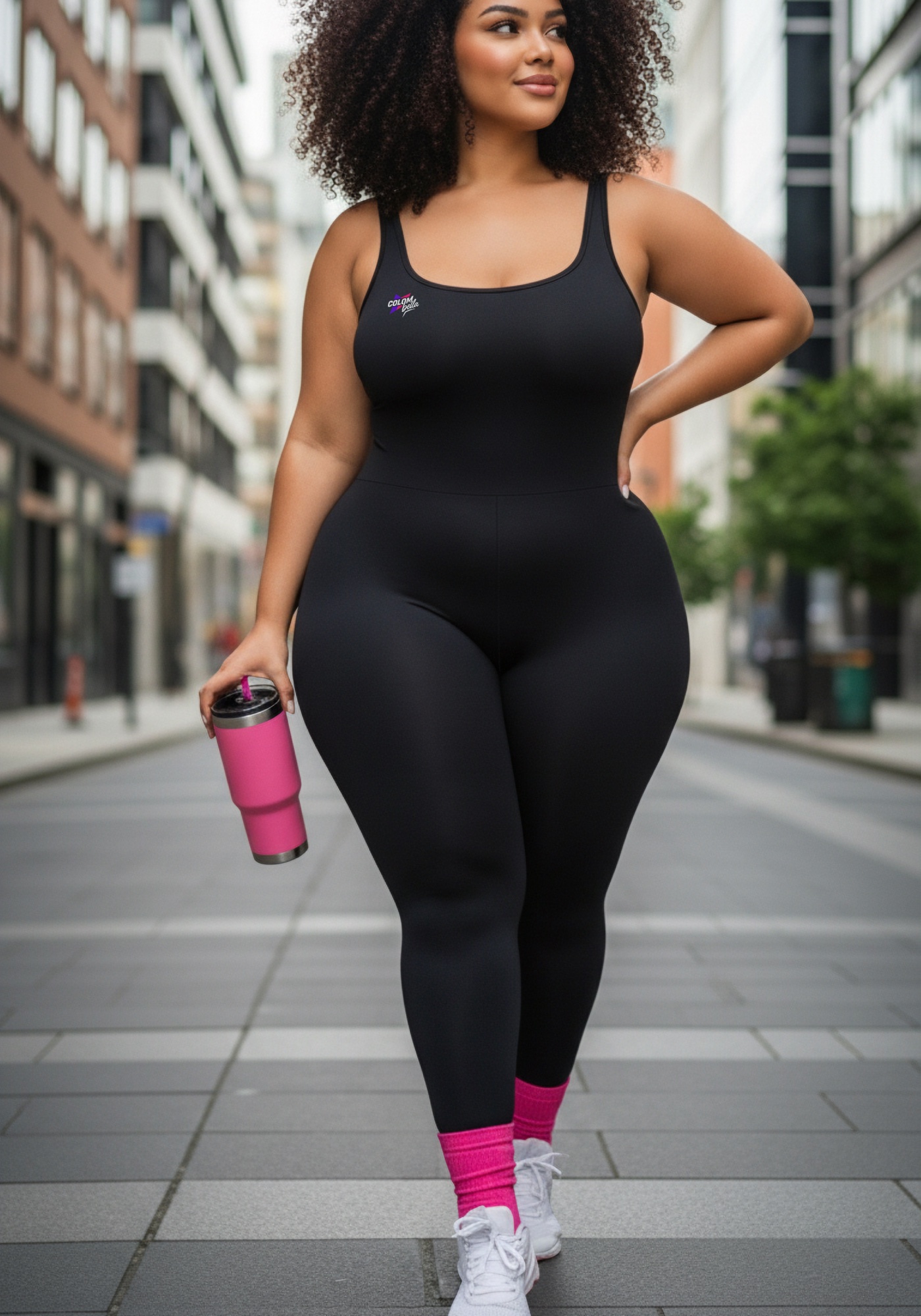 Enterizo negro Luna Classic liso con tirantes rectos y pierna larga.