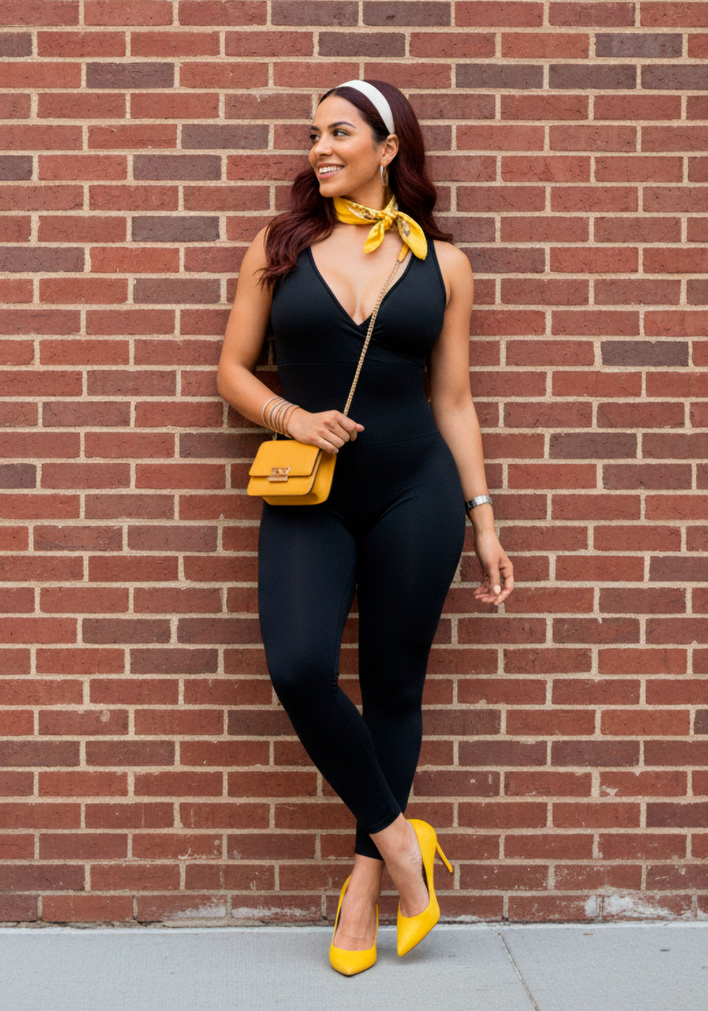 Enterizo negro Tentación Cross-V con escote cruzado, tirantes rectos y pierna larga.